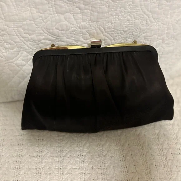 Vintage Ande Black Satin Clutch with Chain - Picture 2 of 6